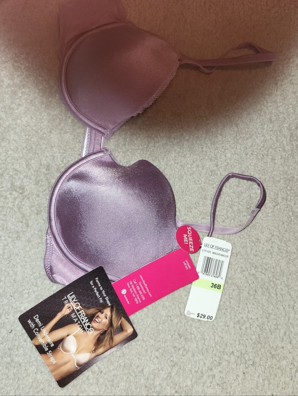 Lily of France Satin Demi Push-Up Bra - Mauve, 36B